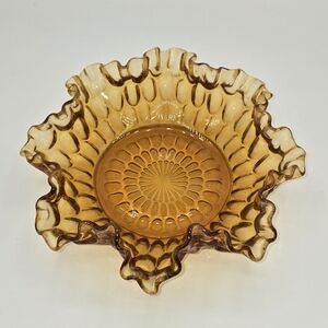 Fenton Amber Glass Bowl Ruffled Edge‎ Vintage Candy Dish Decorative Centerpiece